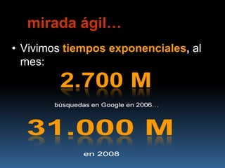 mirada ágil…
• Vivimos tiempos exponenciales, al
  mes:
 
