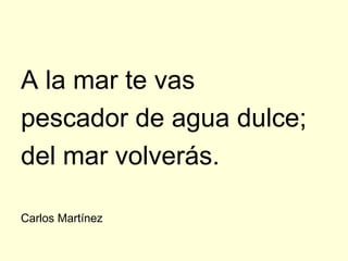 A la mar te vas
pescador de agua dulce;
del mar volverás.

Carlos Martínez
 
