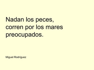 Nadan los peces,
corren por los mares
preocupados.


Miguel Rodríguez
 