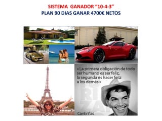 SISTEMA GANADOR “10-4-3”
PLAN 90 DIAS GANAR 4700€ NETOS
 