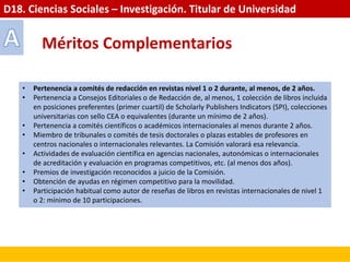 D18. Ciencias Sociales – Investigación. Titular de Universidad
Méritos Complementarios
• Pertenencia a comités de redacció...