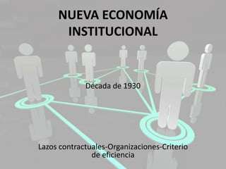 NUEVA ECONOMÍA
INSTITUCIONAL
Década de 1930
Lazos contractuales-Organizaciones-Criterio
de eficiencia
 