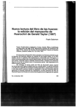 Nueva lectura del libro de las huacas huarochiri 1987