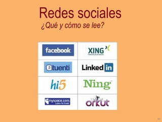 Redes sociales
¿Qué y cómo se lee?

65

 