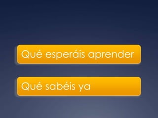 Qué esperáis aprender
Qué sabéis ya
 