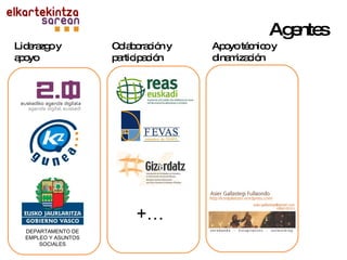 +… Liderazgo y apoyo Colaboración y participación Apoyo técnico y dinamización Agentes DEPARTAMENTO DE EMPLEO Y ASUNTOS SOCIALES 