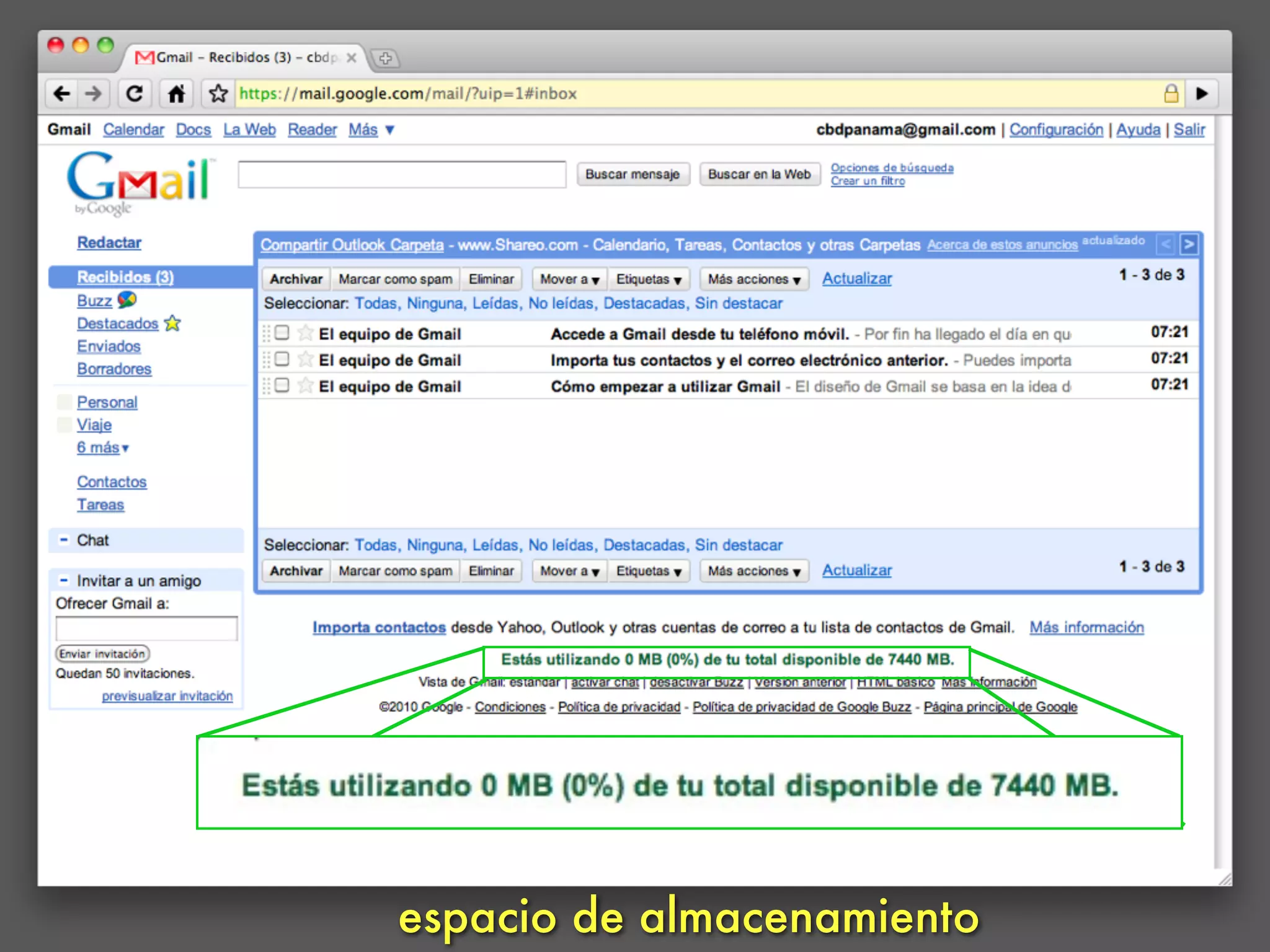 espacio de almacenamiento
 