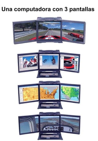 Una computadora con 3 pantallas   