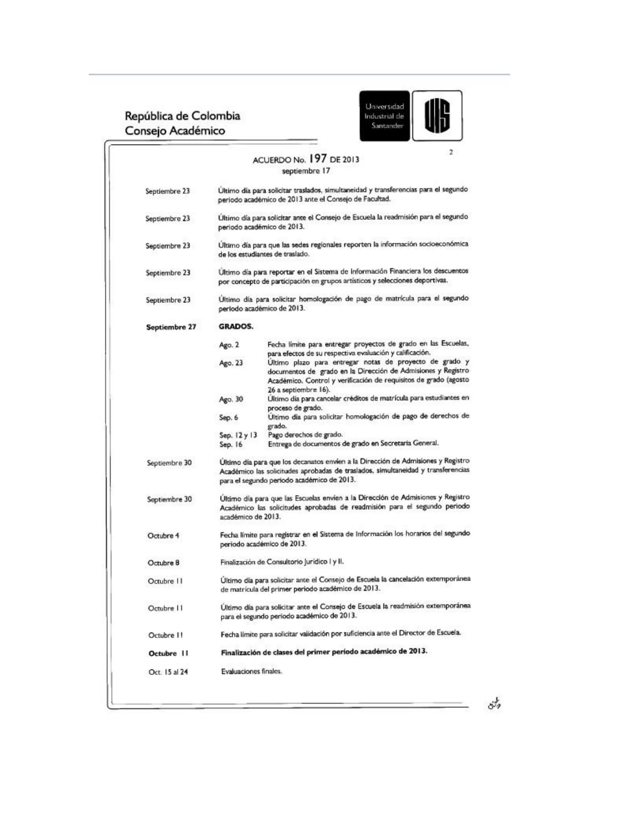 Nuevo calendario académico UIS PDF