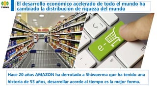 El desarrollo económico acelerado de todo el mundo ha
cambiado la distribución de riqueza del mundo
3
Hace 20 años AMAZON ha derrotado a Shiwoerma que ha tenido una
historia de 53 años, desarrollar acorde al tiempo es la mejor forma.
 