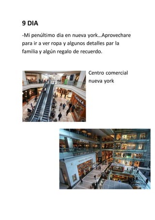 9 DIA
-Mi penúltimo dia en nueva york…Aprovechare
para ir a ver ropa y algunos detalles par la
familia y algún regalo de recuerdo.
Centro comercial
nueva york
 