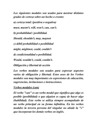 Estructura de los verbos  modales