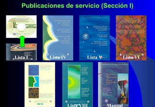 42
Lista IV Lista V Lista VI
Lista VII A ManualLista VIII
Publicaciones dePublicaciones de sservicioervicio (Sección I)(Sección I)
Lista I
 