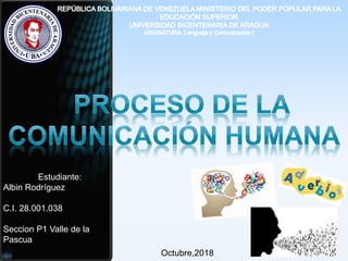 • Estudiante:
Albin Rodríguez
C.I. 28.001.038
Seccion P1 Valle de la
Pascua
Octubre,2018
 