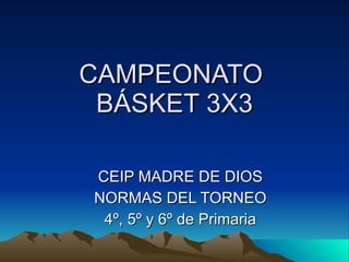 CAMPEONATO  BÁSKET 3X3 CEIP MADRE DE DIOS NORMAS DEL TORNEO 4º, 5º y 6º de Primaria 