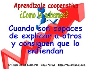 CPR Ejea de los Caballeros- Diego Arroyo- diegoarroyom@gmail.com Aprendizaje cooperativo Cuando son capaces de explicar a otros y consiguen que lo entiendan ¿Como lo sabemos? 