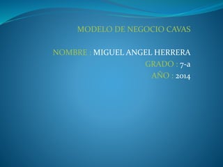 MODELO DE NEGOCIO CAVAS 
NOMBRE : MIGUEL ANGEL HERRERA 
GRADO : 7-a 
AÑO : 2014 
 