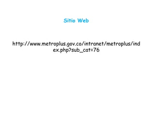 Sitio Web
http://www.metroplus.gov.co/intranet/metroplus/ind
ex.php?sub_cat=76
 