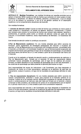 Reglamento Aprendiz sena