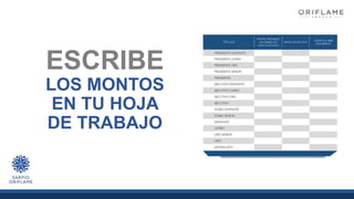 ESCRIBE
LOS MONTOS
EN TU HOJA
DE TRABAJO
 
