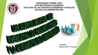 UNIVERSIDAD FERMÍN TORO
VICE-RECTORADO ACADÉMICO
FACULTAD DE LAS CIENCIAS ECONÓMICAS Y SOCIALES
ESCUELA DE ADMINISTRACIÓN
Participante:
MaríaJosé Adol C.I.-20.499.702
 