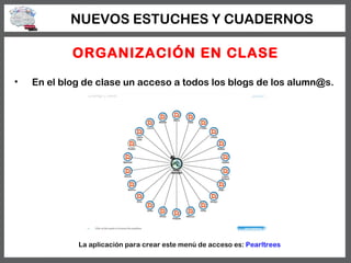 NUEVOS ESTUCHES Y CUADERNOS

            ORGANIZACIÓN EN CLASE

•   En el blog de clase un acceso a todos los blogs de los...
