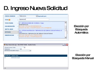 D. Ingreso Nueva Solicitud Elección por Búsqueda Automática Elección por Búsqueda Manual 