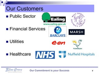 Our Customers
   Public Sector

   Financial Services

   Utilities

   Healthcare


                Our Commitment is your Success   7
 