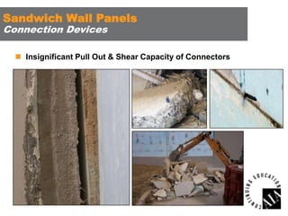 Sandwich Wall Panels
Connection Devices

 Insignificant Pull Out & Shear Capacity of Connectors

 