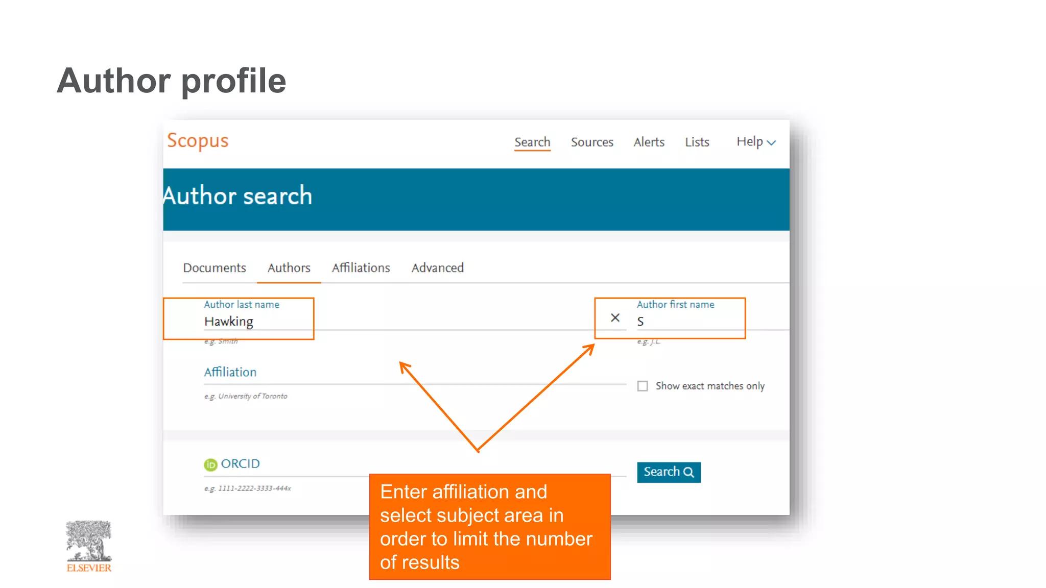 Author profile
Enter affiliation and
select subject area in
order to limit the number
of results
 