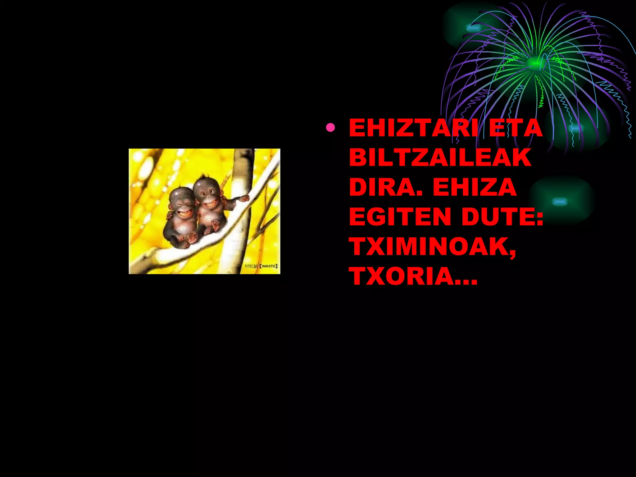 EHIZTARI ETA BILTZAILEAK DIRA. EHIZA EGITEN DUTE: TXIMINOAK, TXORIA… 