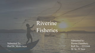 Riverine
Fisheries
Submitted by:
Prerna Chaudhary
Roll No. – 2231044
M. Sc. IV Sem
Submitted To:
Prof Dr. Mohit Arya
 