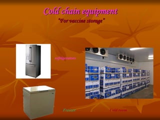 Cold chain equipment
“For vaccine storage”
Cold room
refrigerators
Freezer
 