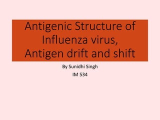 Antigenic Structure of
Influenza virus,
Antigen drift and shift
By Sunidhi Singh
IM 534
 
