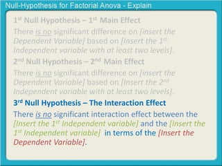 Null hypothesis for a Factorial ANOVA | PPTX
