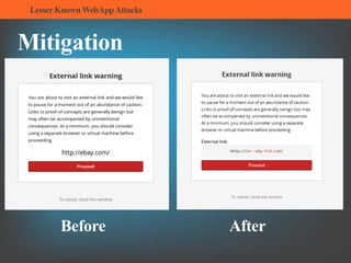 Mitigation
LesserKnownWebAppAttacks
Before After
 