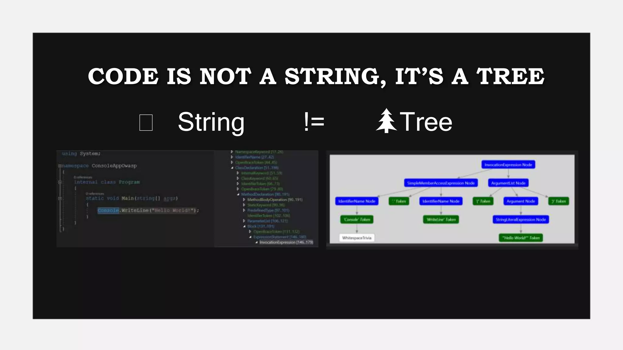 CODE IS NOT A STRING, IT’S A TREE
🧶 String != 🌲Tree
 