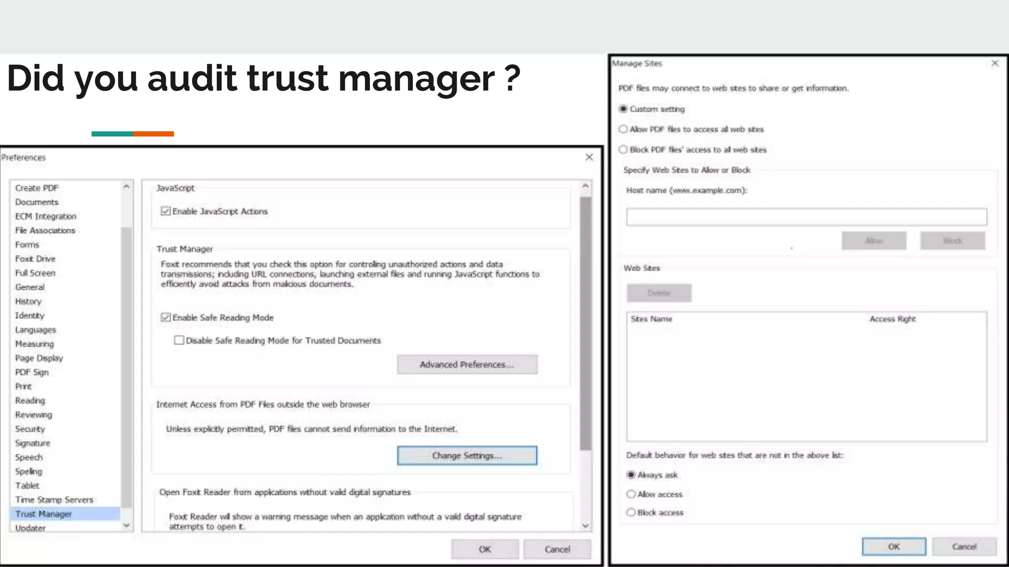 Did you audit trust manager ?
 