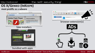 }
OS X/GENIEO (INKEEPR)
most proliﬁc os x adware
browser extension(s)
fake installers
bundled with apps
ADs
 