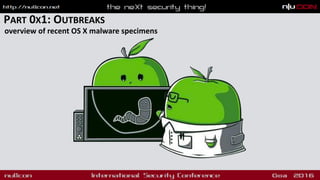 PART 0X1: OUTBREAKS
overview of recent OS X malware specimens
 