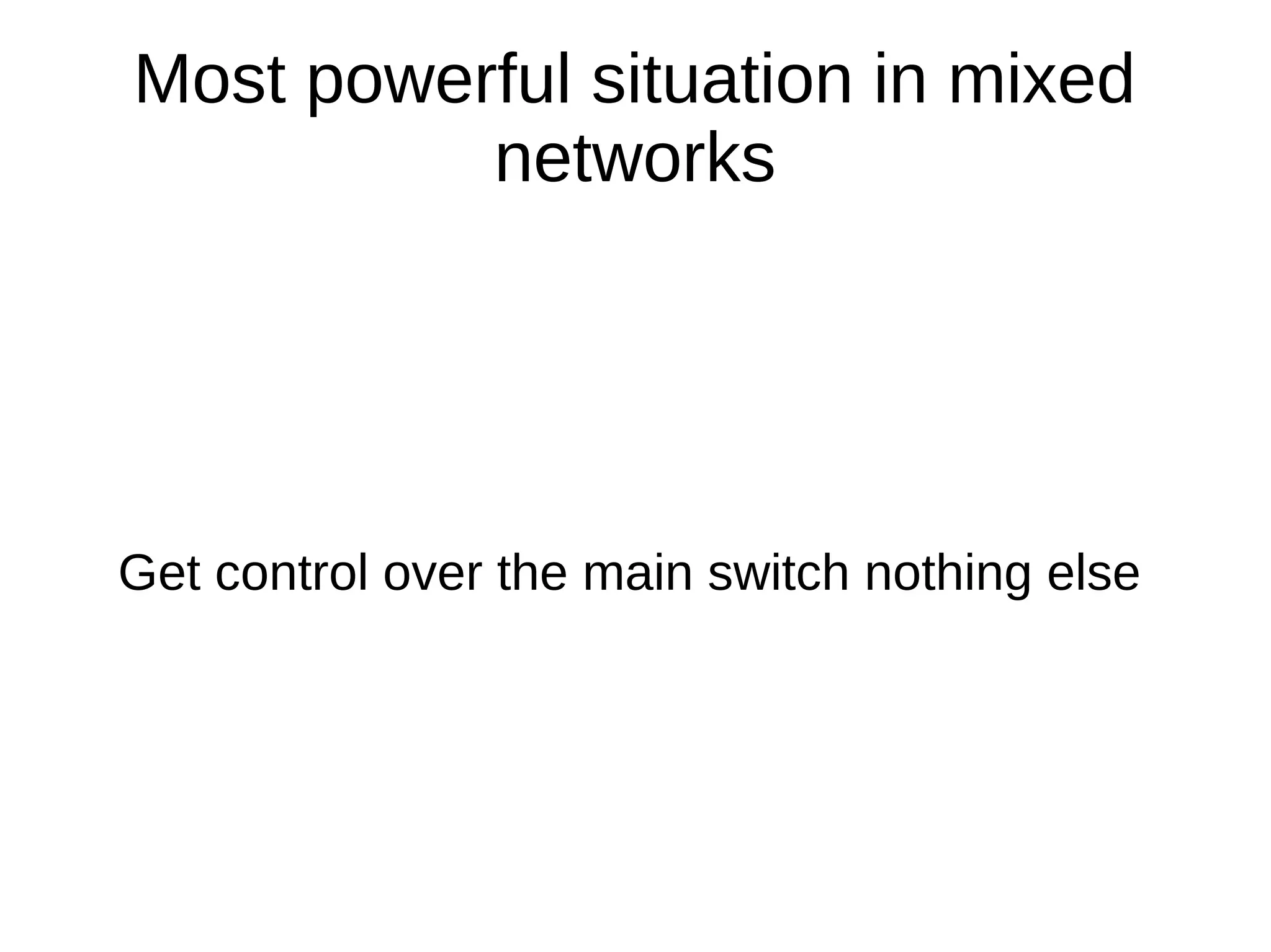 Most powerful situation in mixed
networks
Get control over the main switch nothing else
 