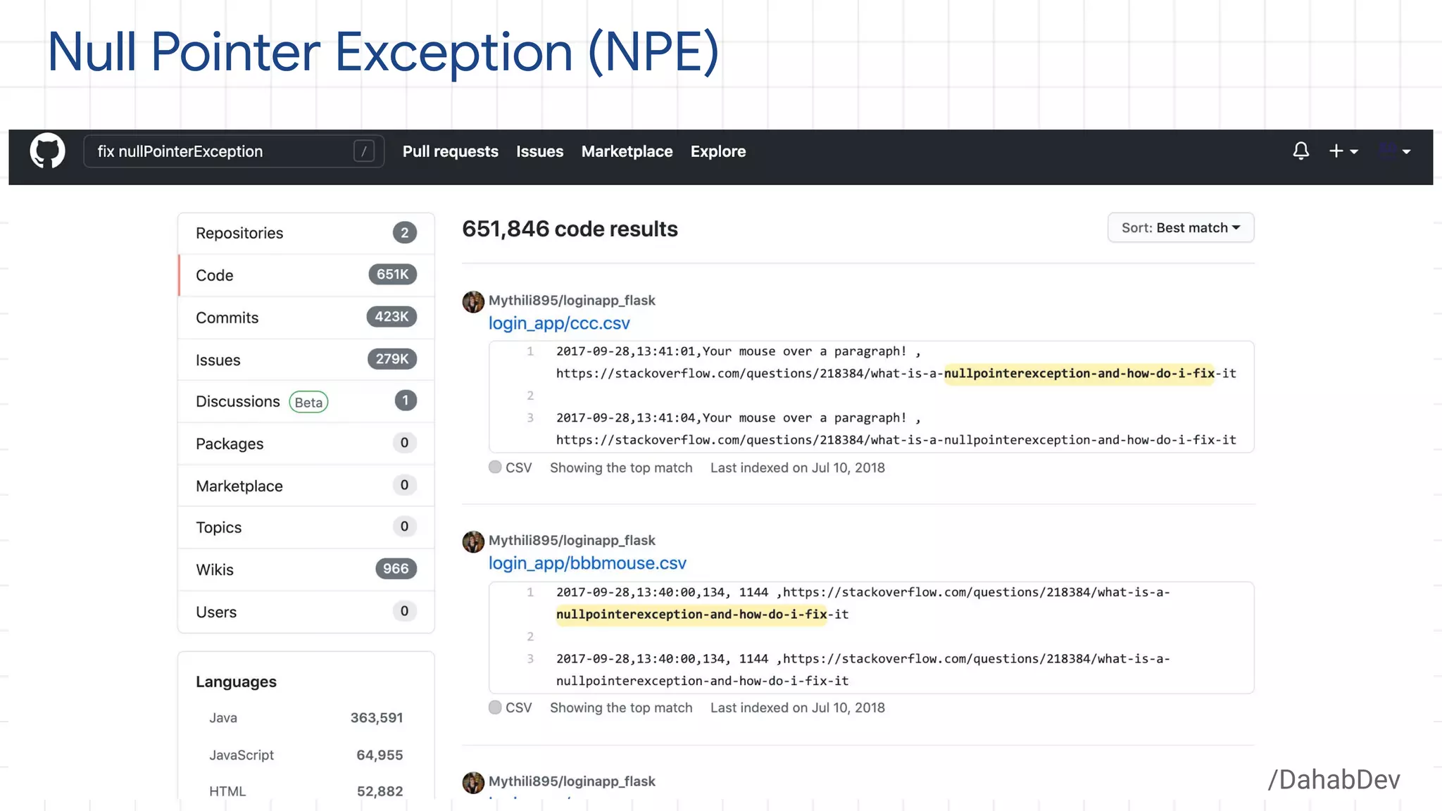 Null Pointer Exception (NPE)
/DahabDev
 