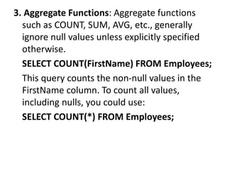 Null Values.ppt briefing about null values in SQL. Very helpful if you ...