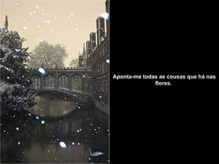 Aponta-me todas as cousas que há nas flores.   