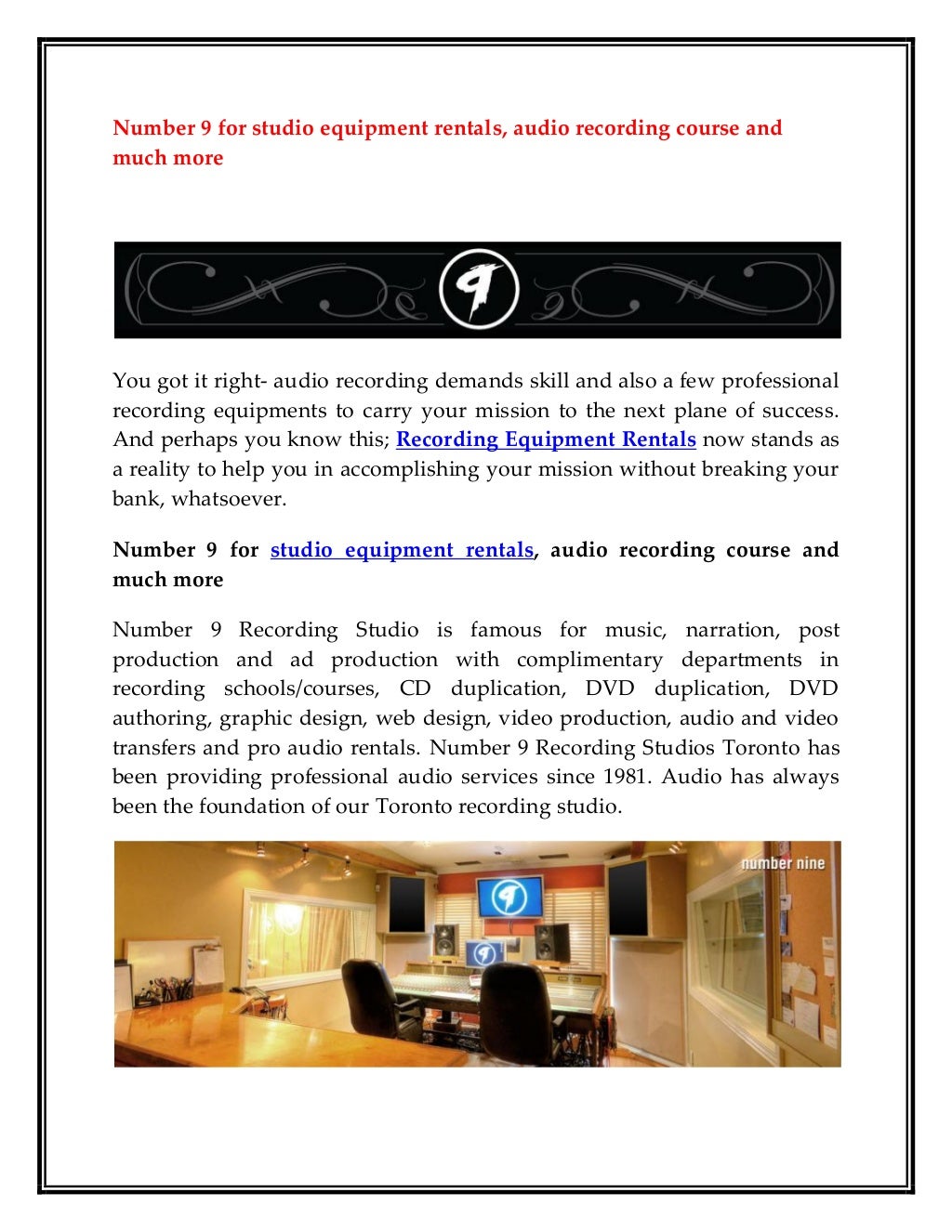 Studio Equipment Rentals