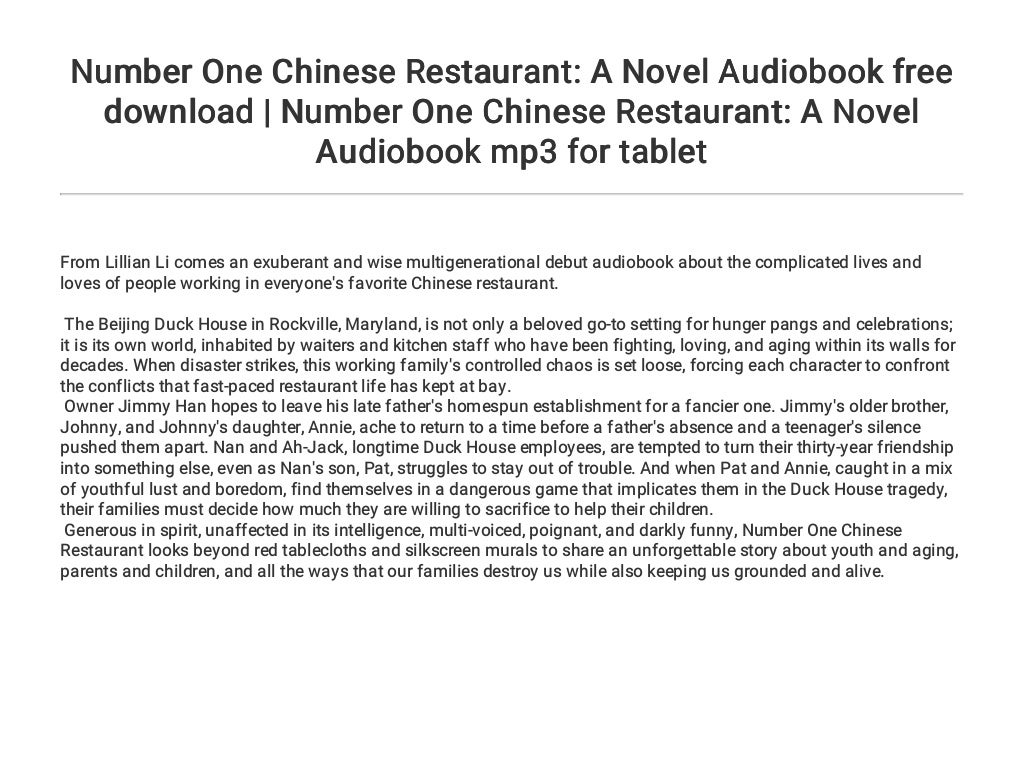 Number One Chinese Restaurant A Novel Audiobook Free Download Number