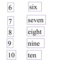 6 six
7 seven
9 nine
8 eight
10 ten
 
