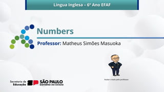 Professor: Matheus Simões Masuoka
Língua Inglesa – 6º Ano EFAF
Avatar criado pelo professor.
 