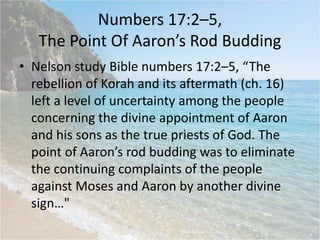 Numbers 17-20, Red heifer ashes, Zin, rod budding, resurrection a sig…