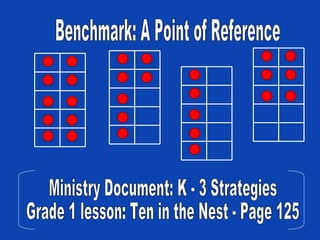 Benchmark: A Point of Reference Ministry Document: K - 3 Strategies Grade 1 lesson: Ten in the Nest - Page 125 